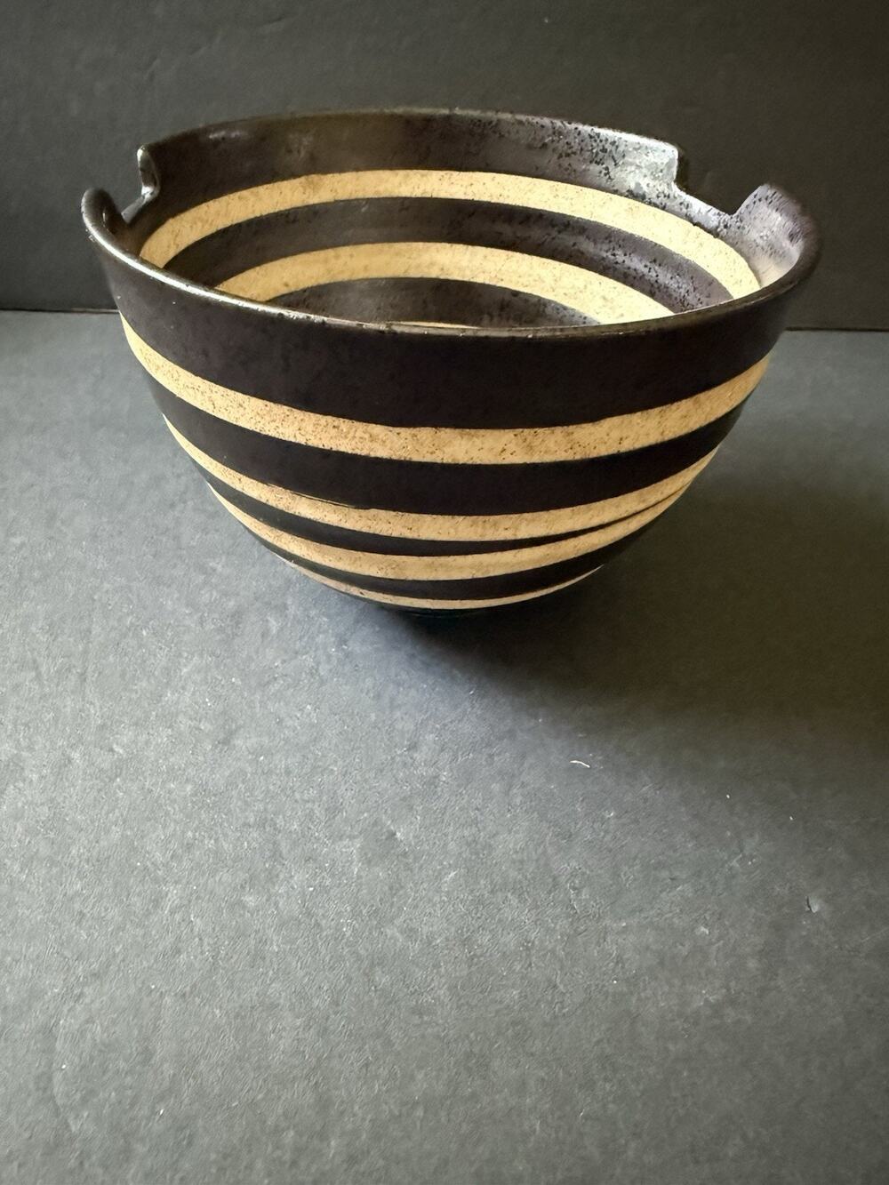 Handpainted Ceramic Glazed Japanese Ramen Udon Noodle Rice Bowl Artisan Brown
